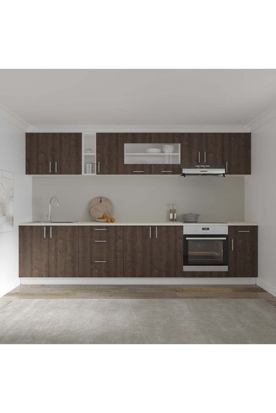 haaus.ro Set Bucatarie Karo V28, Stejar Bronz/Alb, Blat Thermo 28 mm, L 320 cm