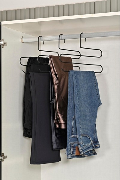 ZUMİNİ 3 ADET - Metal 5 Katlı Dolap Içi Pantolon Eşarp Şal Askısı , Çoklu Askılık, Dekoratif Akıllı SİYAH