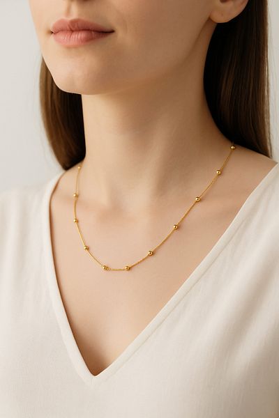 Narflake Steel Chain Beaded Necklace Designed Elegant and Stylish Steel Women's Necklace
