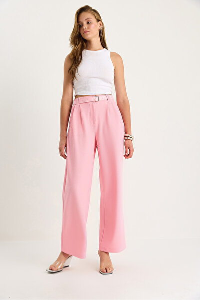 Bianco Lucci Women's Double Pleat Detailed Belted Knitted Trousers 3851 60261449