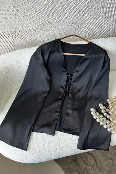 Poliyance Olivya Black Satin Shirt