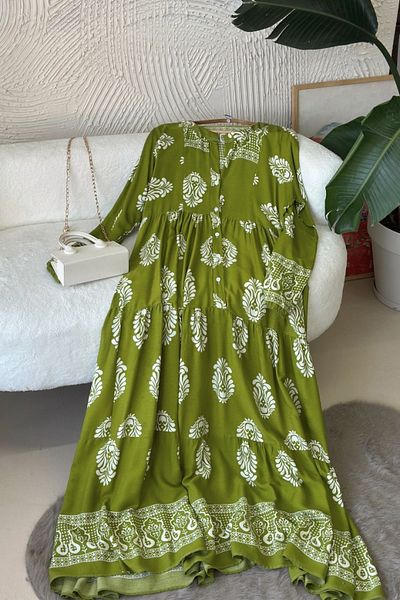 Poliyance Sayina Green Long Viscose Dress