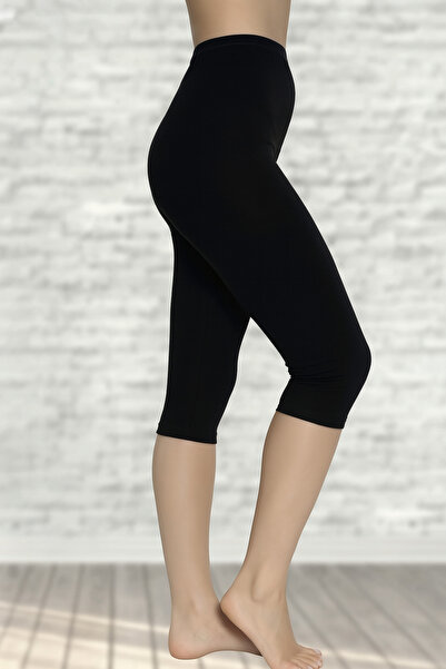 FATELLA Women's Knee Length Black Capri Leggings – Comfortable Stretchy Fabric