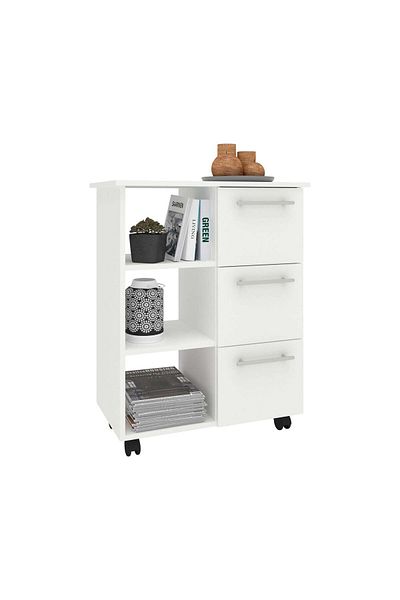 haaus.ro Corp Mobil Loma, 3 Sertare, 3 Rafturi, Alb, 64 x 35 x 85 cm
