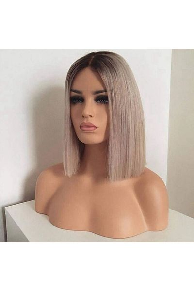 animis beauty Ash Blonde Wig, bob model, synthetic fiber with natural look, straight hair, no bangs, 36 cm