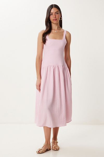 Lovelyİstanbul Textured Strap Summer Midi Dress