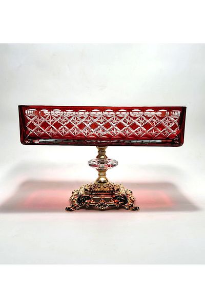 Akden Kristal Crystal Cut Ektrella Red Baton Presentation Glass Bowl