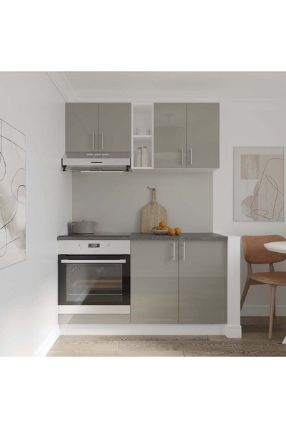 haaus.ro Set Bucatarie Karo V4, Gri Lucios/Alb, MDF, Blat Thermo 28 mm, L 140 cm