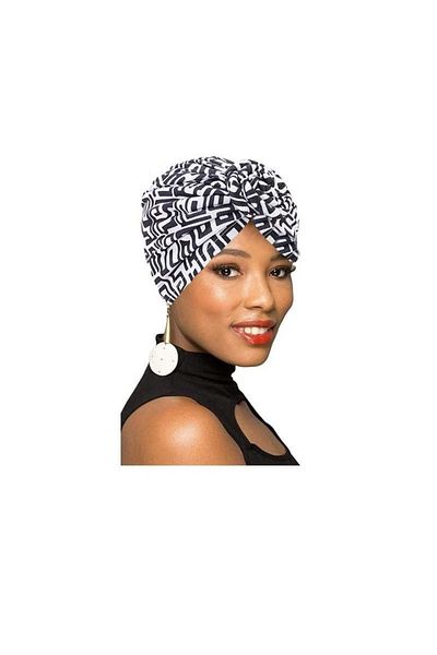 animis beauty Turban for women, made of viscose, Casual fashion or post chemotherapy, Black/White