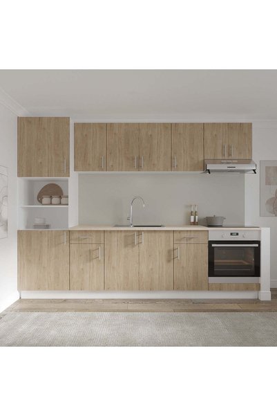 haaus.ro Set Bucatarie Karo V24, Lemn Natural/Alb, Blat Thermo 28 mm, L 280 cm