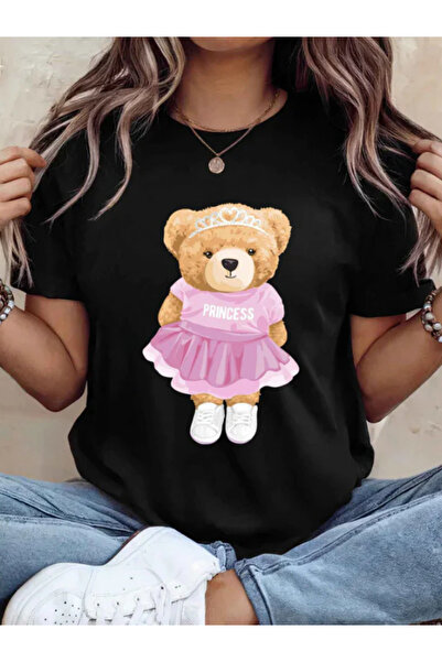 Sarah's Boutique Tricou de damă – 100% bumbac – Ursuleți de pluș „PRINȚESĂ”