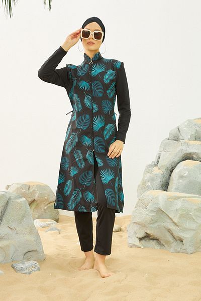 REMSA Large Size Full Covered Battal Hijab Swimsuit 3429-30 Black02