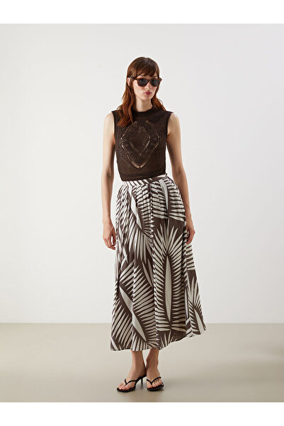 LC Waikiki Vizyon New Season Zippered Waist Patterned Pleated Skirt