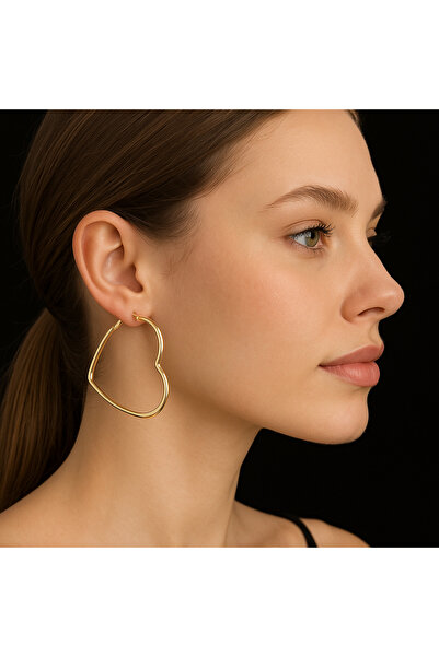 Lorvia أقراط دائرية متوسطة الحجم على شكل قلب غير متماثل للنساء باللون الذهبي ...