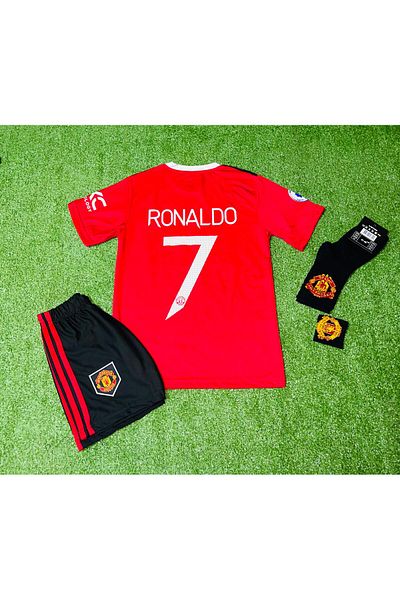Lion Spor Set de 4 tricouri de fotbal pentru copii M'anchester U'nited sezon 2022-23 Ronaldo Red