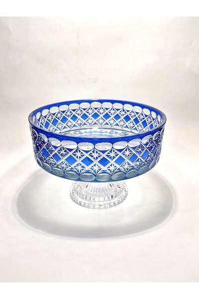 Akden Kristal Crystal Cutting Decor Eksrella 25 cm Blue Glass Bowl
