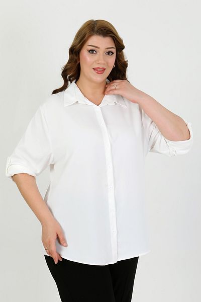 By Alba Collection ДАМСКА БЯЛА РИЗА ОТ ПЛАТ ДУБАЙ, ЕДНОЦВЕТНА, ПО-ГОЛЯМ РАЗМЕР