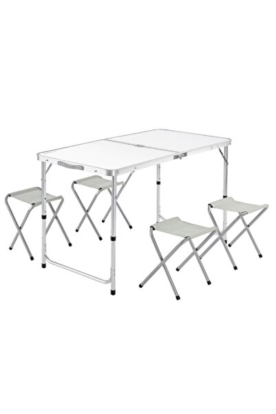 SERSIMO Ρυθμιζόμενο πτυσσόμενο τραπέζι και σετ 4 καρεκλών, τύπου βαλίτσας, γκ...