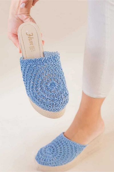 AYDOĞDU by ünal Bohemian Wicket Knitted Filled Tapucled Slippers