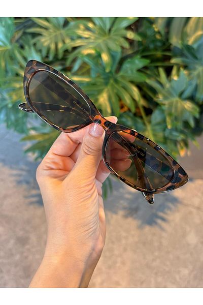funeyes Aventino Leopard Frame Brown Glass Slanting Cat Eye Tiny Slanting Trend Small Size Sunglasses
