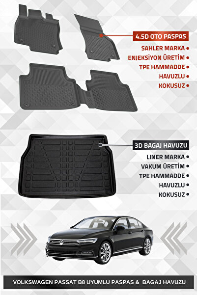 Sahler Volkswagen Passat B8 2015-2023 Uyumlu 4.5D Premium Havuzlu Oto Paspas ...