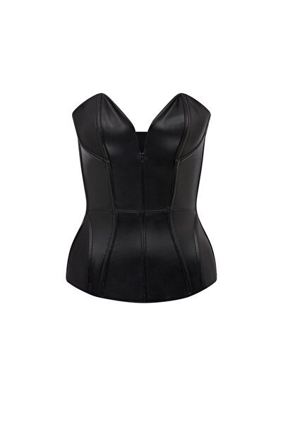 Agent Provocateur Gena Black Leather Look Women's Corset - Slim Waist, Lace B...
