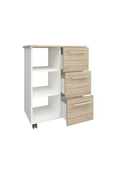 haaus.ro Corp Mobil Loma, 3 Sertare, 3 Rafturi, Stejar Sonoma/Alb, 64 x 35 x 85 cm