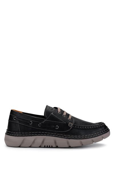 Tamer Tanca Men's Genuine Leather Black Leather Casual Shoes