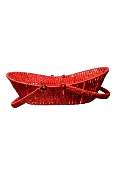 OEM Fiber Basket, Oval Shape, Foldable Handles, Red, 46x32x15 cm