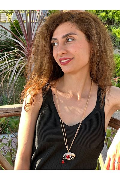 Gönülden Tasarım Zircon Stone Engraved Crying Eye Women's Necklace 40 cm