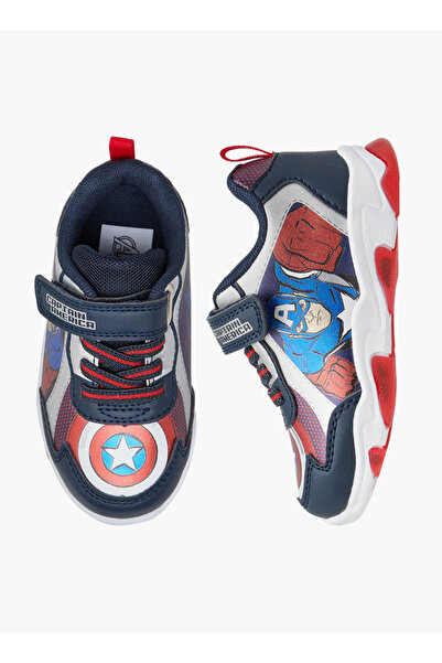 Marvel Boys Captain America Print Light-Up Sneakers with Hook and Loop Closure