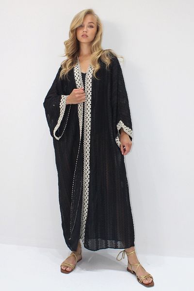 VAGGON Ethnic Embroidery Embroidered Belted Long Kimono