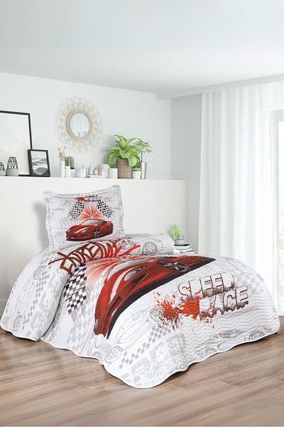 BELENAY HOME Fast Car Boy's Single Bedspread Set - Pique Set