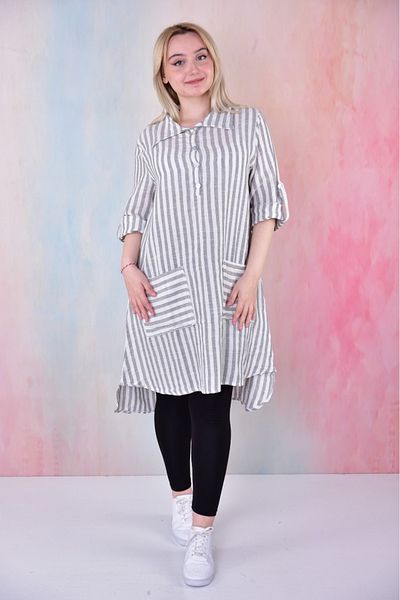 ruhaay Striped Button Long Sleeve Shirt Collar Tunic Buluz
