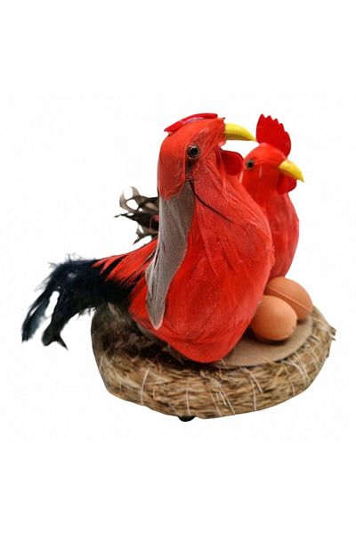 OEM Easter Decoration, Rooster and Hen in a Nest with Sound and Motion Sensor