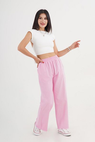 Hipo Trend Pink Loose Trousers with Ripped Legs and Elastic Waist