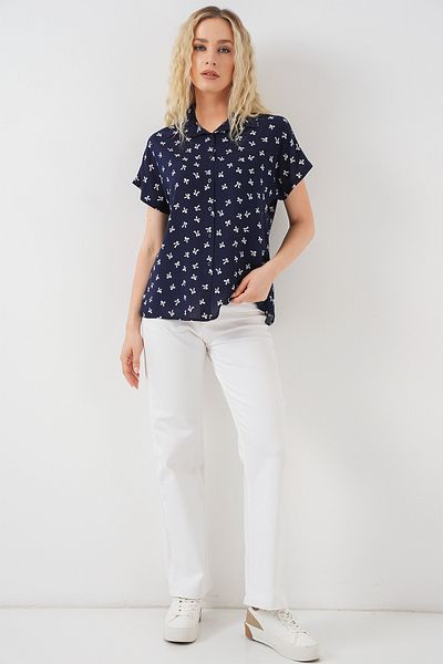 Bigdart Women's Short Sleeve Patterned Shirt 20310 - Navy Blue