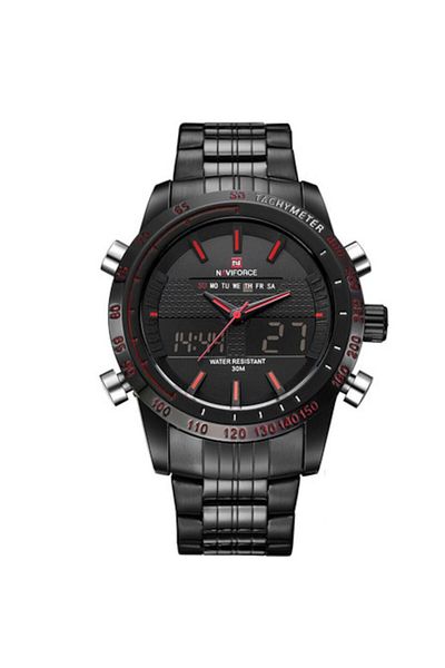 Naviforce Men's Watch 9024 Black with Red Stainless Steel