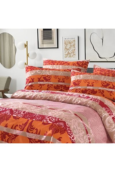 mbd cotton world Cotton World Double Bed Linen Set, 3 Pieces, Soft Microfiber, Orange & Beige
