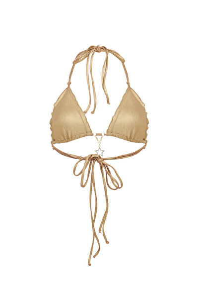 Agent Provocateur Berry Gold Halter Bikini Üstü Ayarlanabilir Fırfırlı, İtaly...