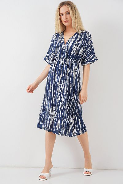 Bigdart Women's Patterned Short Sleeve Dress 2569 - Navy Blue