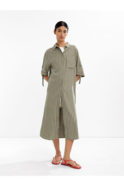 PARFOIS Çizgili Keten Karışımlı Gömlek Elbise