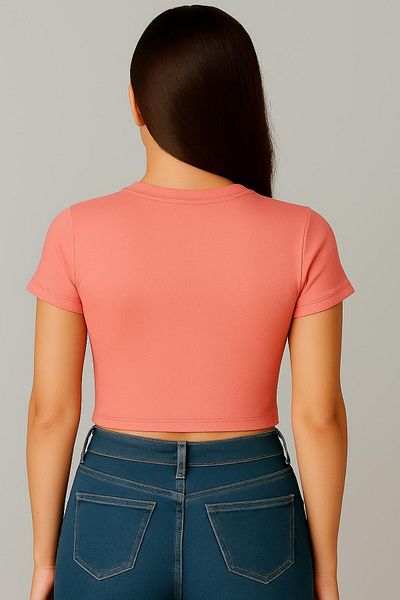 Seamoda Crew Neck Short Sleeve Crop Rib Tshirt-Somon