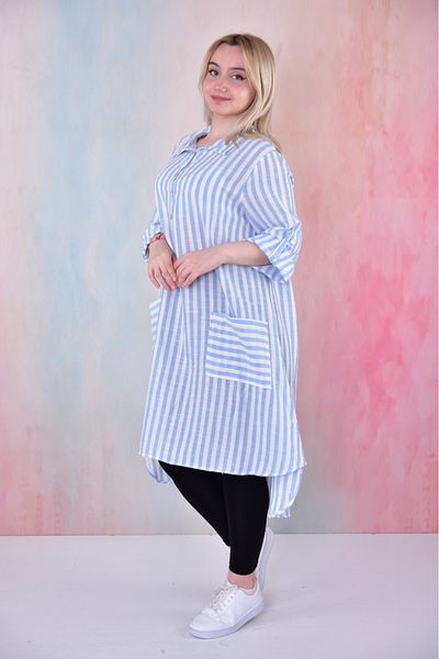 ruhaay Striped Button Long Sleeve Shirt Collar Tunic Buluz