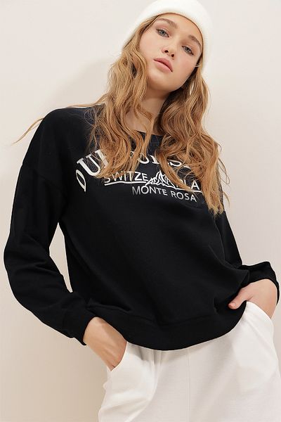 VAGGON Crew Neck Text Printed Oversize Sweatshirt