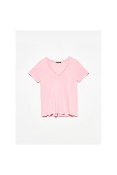 Dilvin 3470 V-Neck Basic T-Shirt-Lively Pink