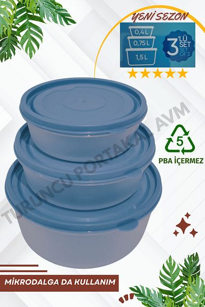 Turuncu Portakal Storage Container with Lid Suitable for Microwave and Deep Freezer (Set of 3) Kitchen Organizer Round Organizer
