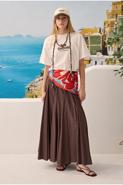 HEQA Waist Fitted Flounce Skirt Bitter Brown