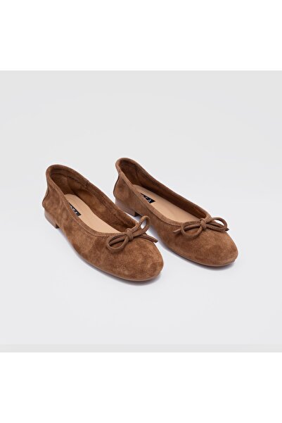 Beta Taba Süet Hakiki Deri Kadın Babet Ayakkabı [b70007]