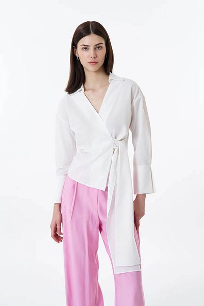 Quzu Lacing Detailed Double Breasted Ecru Women's Blouse Blz00130